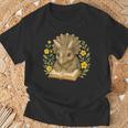 Triceratops Dinosaur Reading Book Flowers Floral T-Shirt Gifts for Old Men