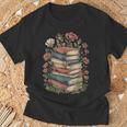 Vintage Books And Flowers Botanical Reading Illustration T-Shirt Gifts for Old Men