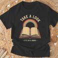 Vintage Rainbow Take a Look It's In a Book Retro Reading Art T-Shirt Gifts for Old Men