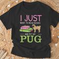 Want To Read Books Pet My Pug Dog Lover Pug Owner T-Shirt Gifts for Old Men