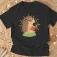 Wildlife Forest Animal Book Reading Bookworm Hedgehog T-Shirt Gifts for Old Men