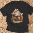 Wise Fox Reading A Book In Glasses T-Shirt Gifts for Old Men