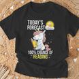 Women's 100 Chance Of Reading Book Lover Unicorn T-Shirt Gifts for Old Men