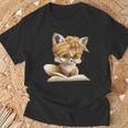 Women's Cute Fox Reading Book Lover Animal Graphic Baby Portrait T-Shirt Gifts for Old Men