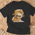 Women's Cute Lamb Reading Book Lover Animal Graphic Baby Sheep Open T-Shirt Gifts for Old Men