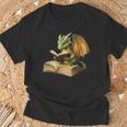 Women's Dragon Bookworm Reading Book Graphic T-Shirt Gifts for Old Men