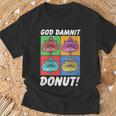 Women's Dungeon Crawler Carl God Damnit Donut Cat Pop Art Book T-Shirt Gifts for Old Men
