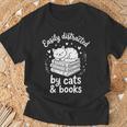Women's Easily Distracted By Cats And Books T-Shirt Gifts for Old Men