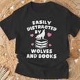 Women's Easily Distracted By Wolves And Books – Book & Wolf Lover T-Shirt Gifts for Old Men