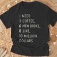 Women's I Need 1 Coffee 6 New Books 10 Million Dollars Quote T-Shirt Gifts for Old Men