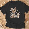 Women's Yorkie Dog Moms Iced Coffee And Books Yorkshire Terrier T-Shirt Gifts for Old Men