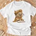 Baby Reptile Small Book Reading Graphic Lizard Round Glasses T-Shirt Gifts for Old Men