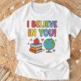 I Believe In You Educational Art With Books And Globe T-Shirt Gifts for Old Men