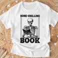 Bone-Chilling Book Book Lover Bookworm Skeleton Book T-Shirt Gifts for Old Men