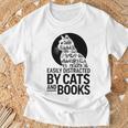 Book Reading Book Easily Distracted By Cats And Books T-Shirt Gifts for Old Men