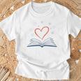 Book Reading Love Heart Library T-Shirt Gifts for Old Men