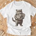 Cat Book Lover Reading Men Women Kids T-Shirt Gifts for Old Men