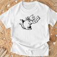 Cat Reading a Book Print T-Shirt Gifts for Old Men