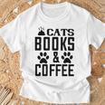 Cats Books And Coffee Reading T-Shirt Gifts for Old Men