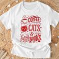 Coffee Cats And Books Lover Reading T-Shirt Gifts for Old Men Coffee Cats And Books Lover Reading T-Shirt Gifts for Old Men