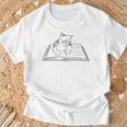 Cute Cat Reading Book Literature Kitty T-Shirt Gifts for Old Men Cute Cat Reading Book Literature Kitty T-Shirt Gifts for Old Men