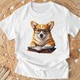Cute Dog Corgi Reading Book T-Shirt Gifts for Old Men Cute Dog Corgi Reading Book T-Shirt Gifts for Old Men