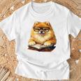 Cute Dog Pomeranian Reading Book Premium Tri-Blend T-Shirt Gifts for Old Men