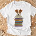 Cute Jack Russel Dog Reading On Pile Of Books Premium Tri-Blend T-Shirt Gifts for Old Men