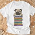 Cute Pug Dog Reading Book On Pile Of Books T-Shirt Gifts for Old Men Cute Pug Dog Reading Book On Pile Of Books T-Shirt Gifts for Old Men
