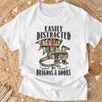 EASILY DISTRACTED BY DRAGONS & BOOKS Medieval Fantasy Reader T-Shirt Gifts for Old Men