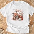 Fox And Book Lover Graphic For Women And Spring Pink Flower T-Shirt Gifts for Old Men