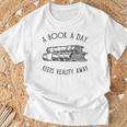 Fun Novel Reader Tee A Book A Day Keeps Reality Away Shirt T-Shirt Gifts for Old Men