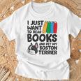 I Just Want To Read Books And Pet My Boston Terrier T-Shirt Gifts for Old Men