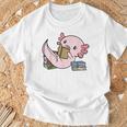 Kawaii Axolotl Pun Book Reader T-Shirt Gifts for Old Men