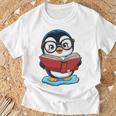Kawaii Penguin In Cartoon Style With Book And Glasses T-Shirt Gifts for Old Men