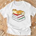 Leopard Gecko Sleeping Books Reading Geckos T-Shirt Gifts for Old Men