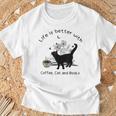 Life Is Better With Coffee Cat And Books Cat Sayings For Men Women Girls Kids T-Shirt Gifts for Old Men