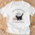 Life Is Better With Tea Cats And Books Cat Sayings T-Shirt Gifts for Old Men