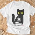 Life Essentials Witty Grungy Noisy Book Tea And Cat T-Shirt Gifts for Old Men