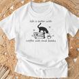 Life With Good Literature Coffee Cats And Books T-Shirt Gifts for Old Men Life With Good Literature Coffee Cats And Books T-Shirt Gifts for Old Men
