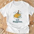 Lit Happens Book Party Hat Confetti Literary Pun T-Shirt Gifts for Old Men Lit Happens Book Party Hat Confetti Literary Pun T-Shirt Gifts for Old Men
