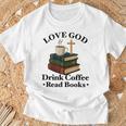 Love God Drink Coffee Read Books Lovers Jesus And Coffee T-Shirt Gifts for Old Men