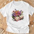 Open Book With Colorful Flowers For Readers T-Shirt Gifts for Old Men