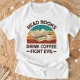 Read Book Drink Coffee Fight Evil Reading Teacher T-Shirt Gifts for Old Men