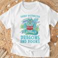 Reading Books Easily Distracted By Dragons And Books T-Shirt Gifts for Old Men