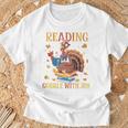 Reading Makes Me Gobble With Joy Turkey Reading Book L T-Shirt Gifts for Old Men