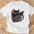 SataniCat Pentagram Cat Satan Demon Necronomicon Book Lover T-Shirt Gifts for Old Men