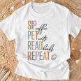 Sip Coffee Pet Cats Read Books Repeat Book Cat Lover T-Shirt Gifts for Old Men