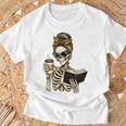 Skeleton Girl Drinking Coffee And Reading Book T-Shirt Gifts for Old Men