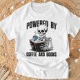 Skeleton Reading Book With Coffee T-Shirt Gifts for Old Men